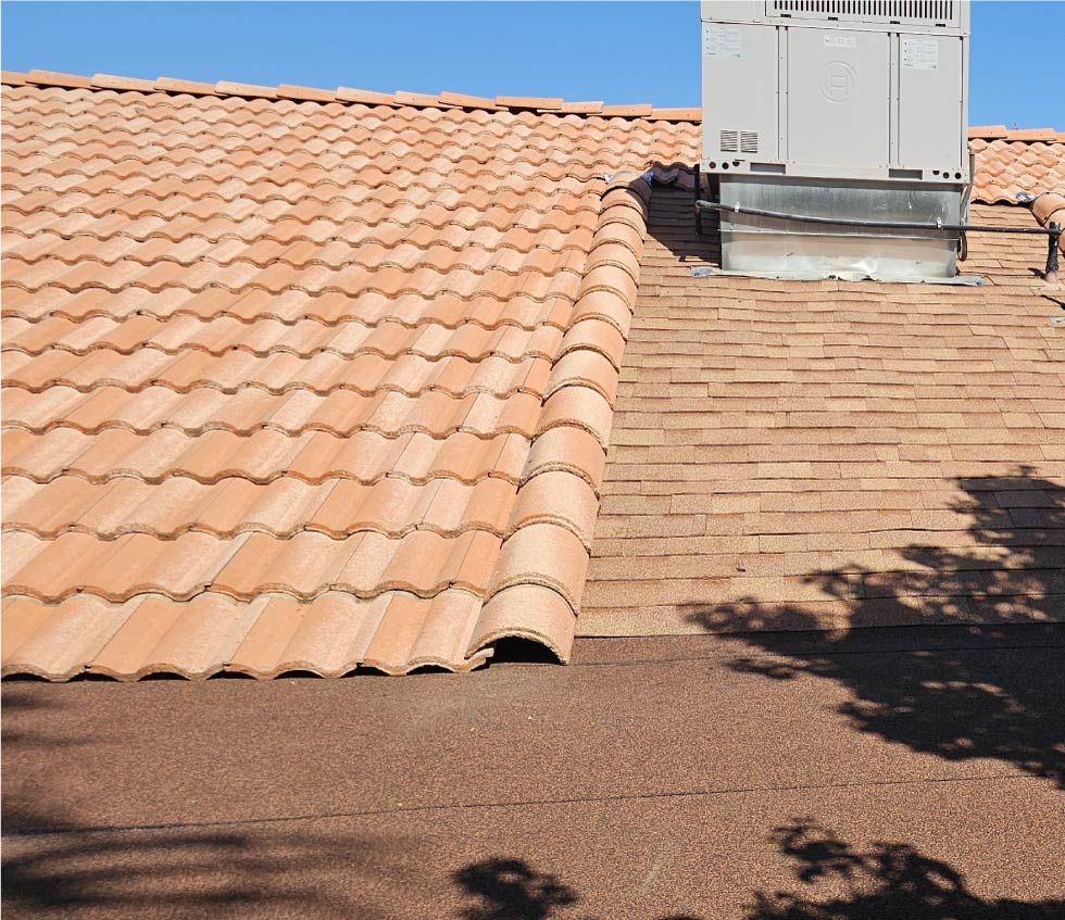 tiles and asphlt shingle roof